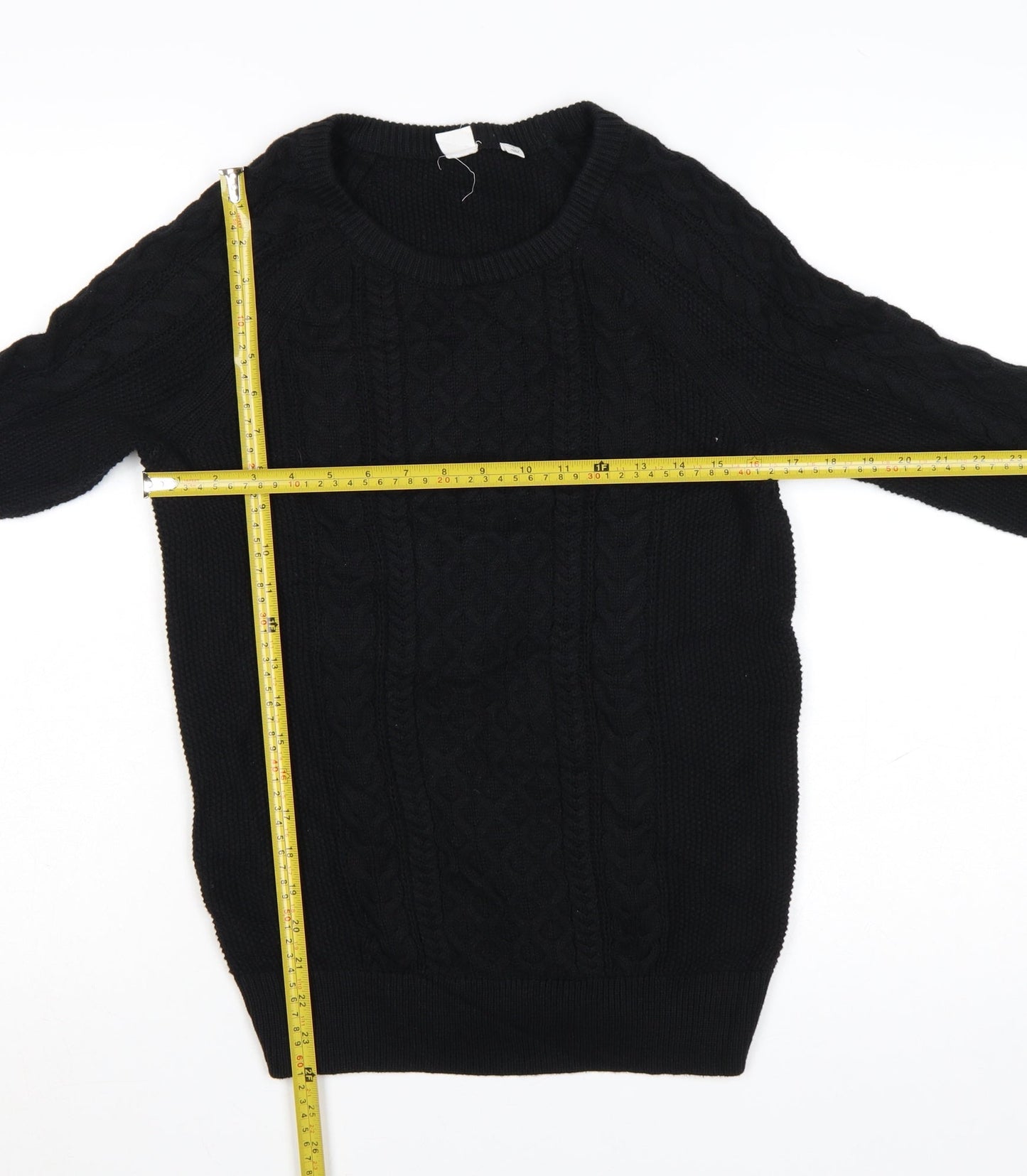GAP Womens Black Cable Knit Cotton Jumper Size S Crew Neck