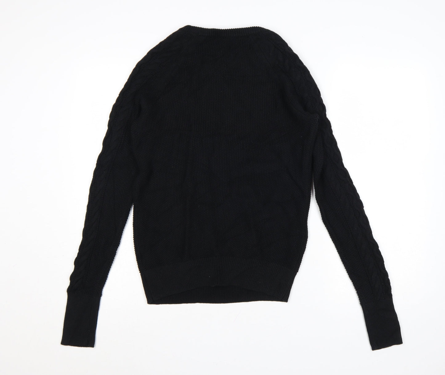 GAP Womens Black Cable Knit Cotton Jumper Size S Crew Neck