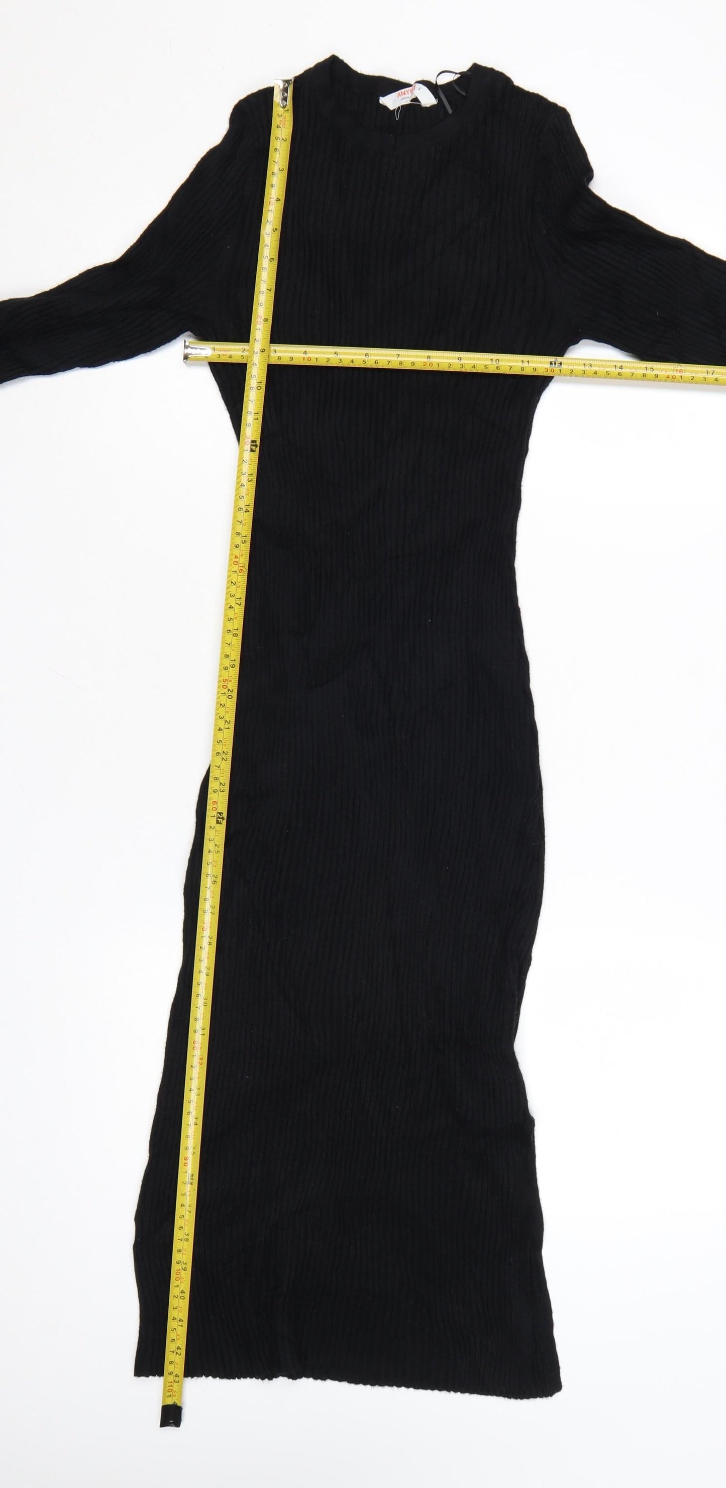 John Lewis ANYDAY Women’s Black Knit Long Sleeve Bodycon Midi Dress S