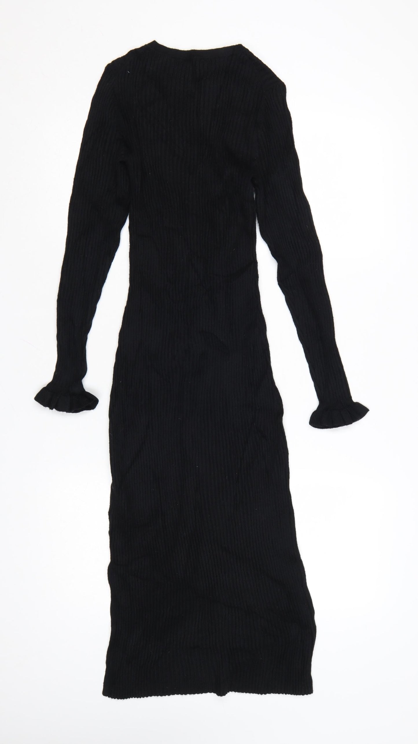 John Lewis ANYDAY Women’s Black Knit Long Sleeve Bodycon Midi Dress S