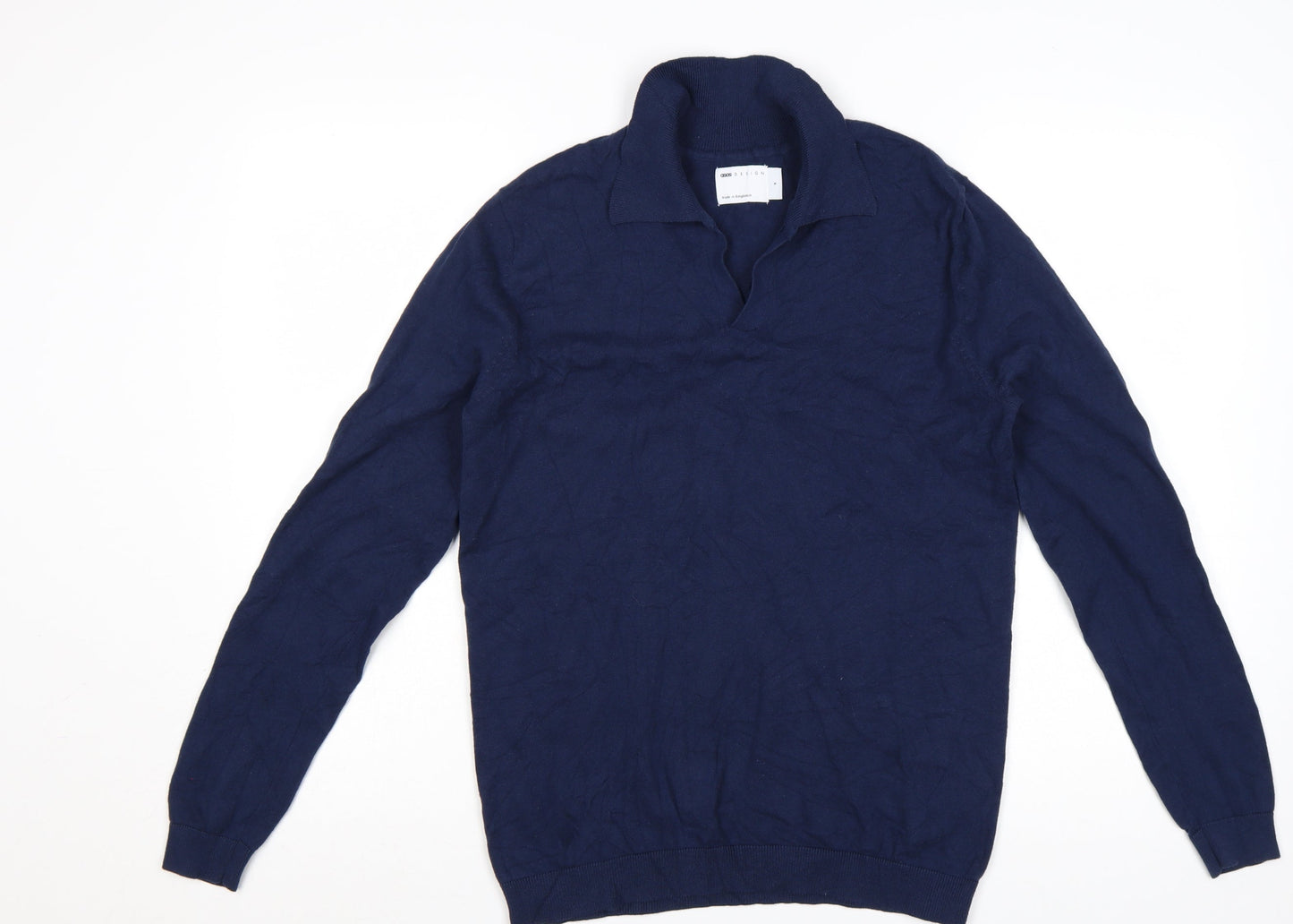 ASOS DESIGN Men’s Blue Cotton Collared Pullover Jumper Size S