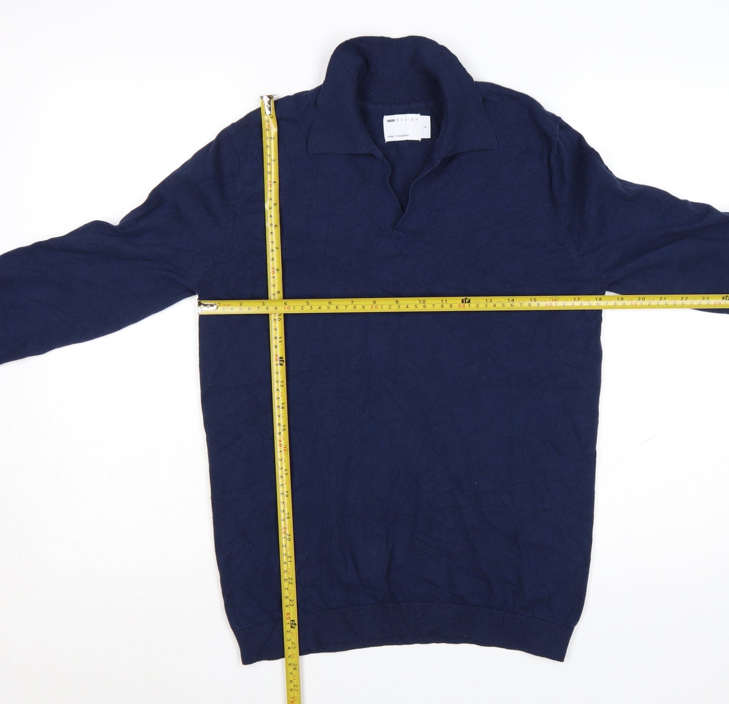 ASOS DESIGN Men’s Blue Cotton Collared Pullover Jumper Size S