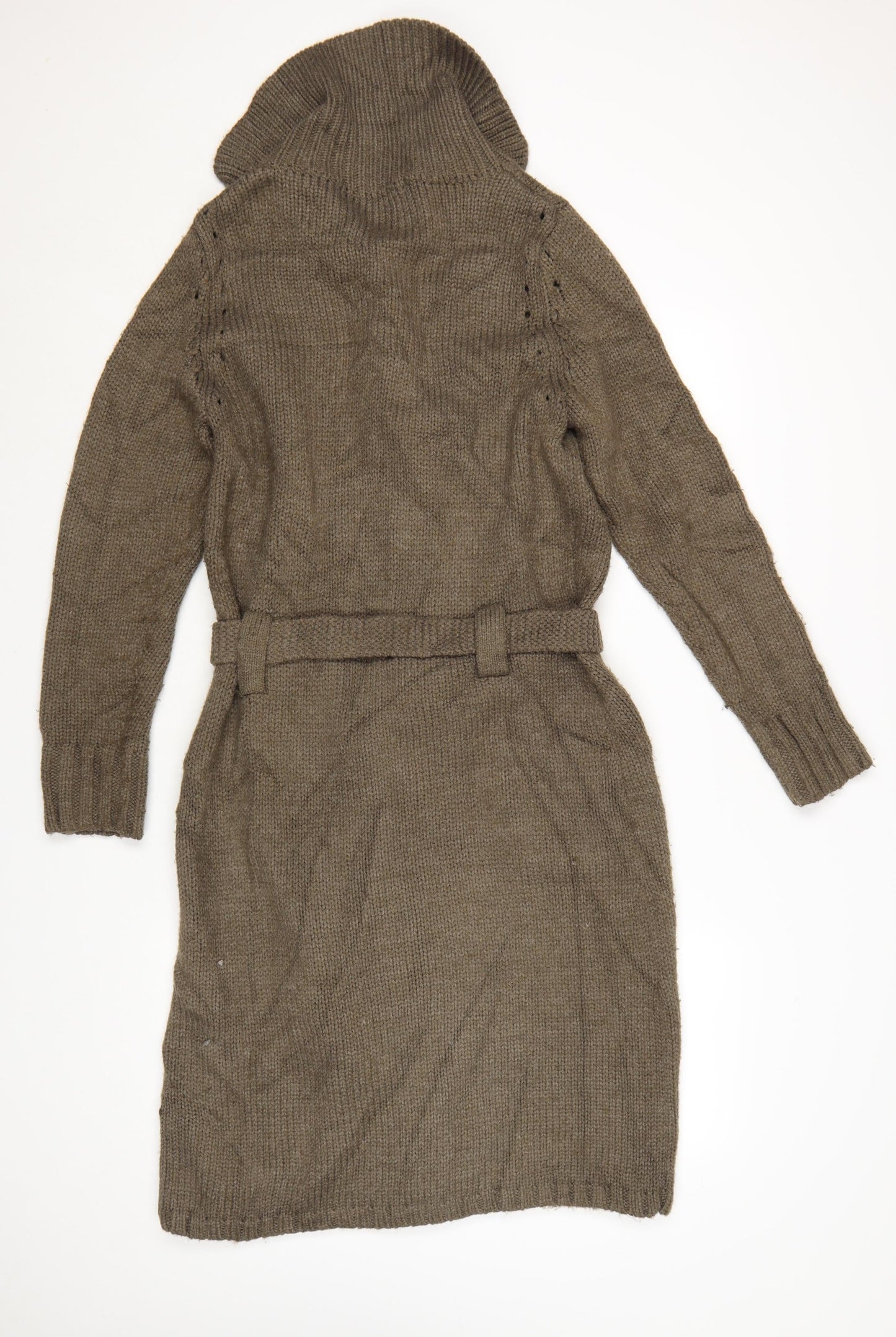 Marks & Spencer Women’s Brown Belted Long Cardigan UK 12 Roll Neck Knit