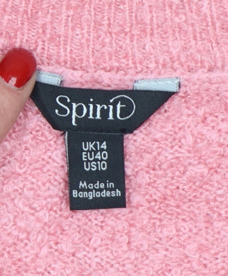 Spirit Women's Pink V-Neck Jumper Size 14 Acrylic Knit Pullover