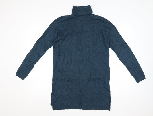 Fat Face Women Blue Roll Neck Long Sleeve Tunic Jumper Size 12