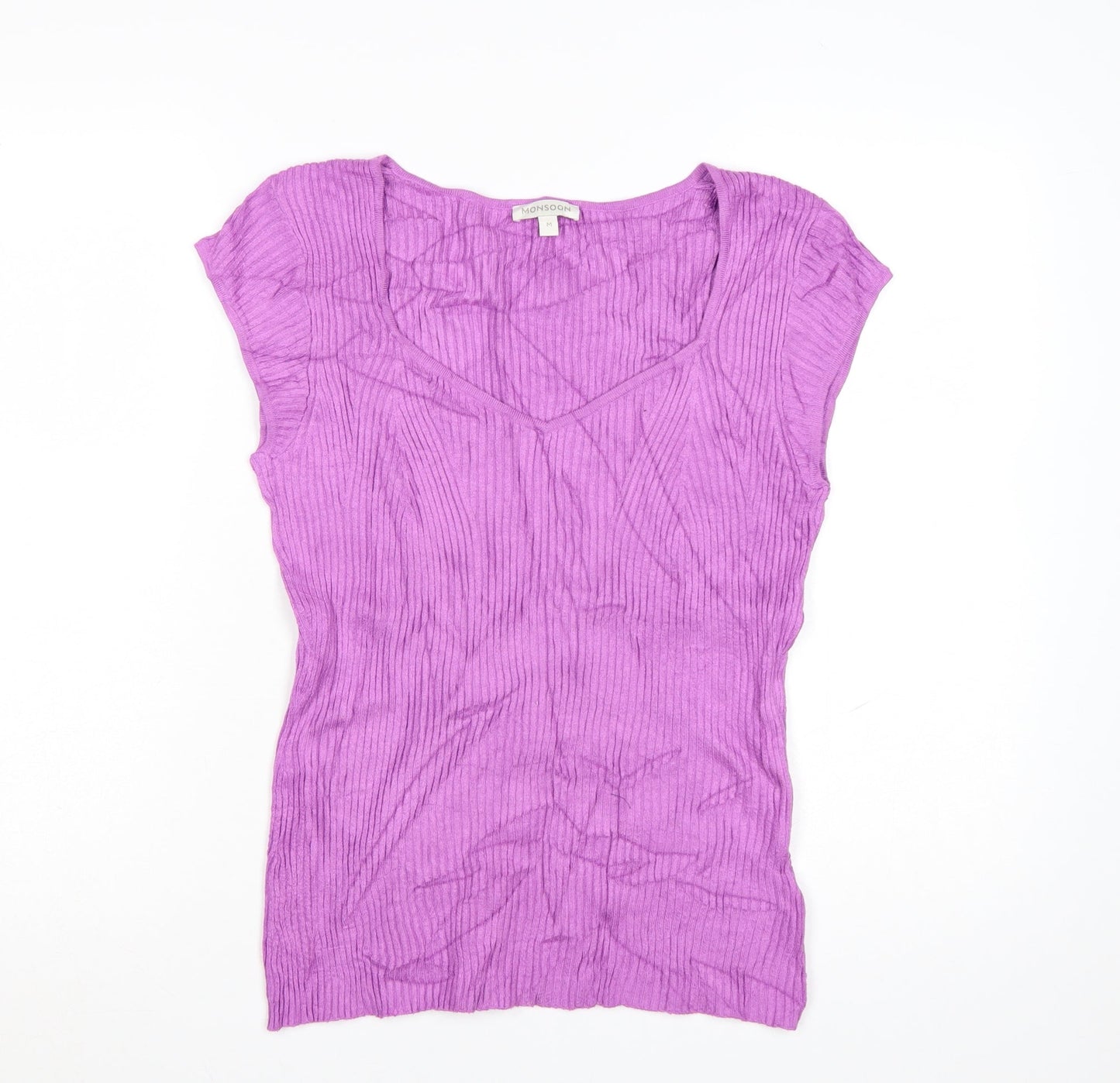 Monsoon Women's Purple V-Neck Ribbed Knit T-Shirt Size M