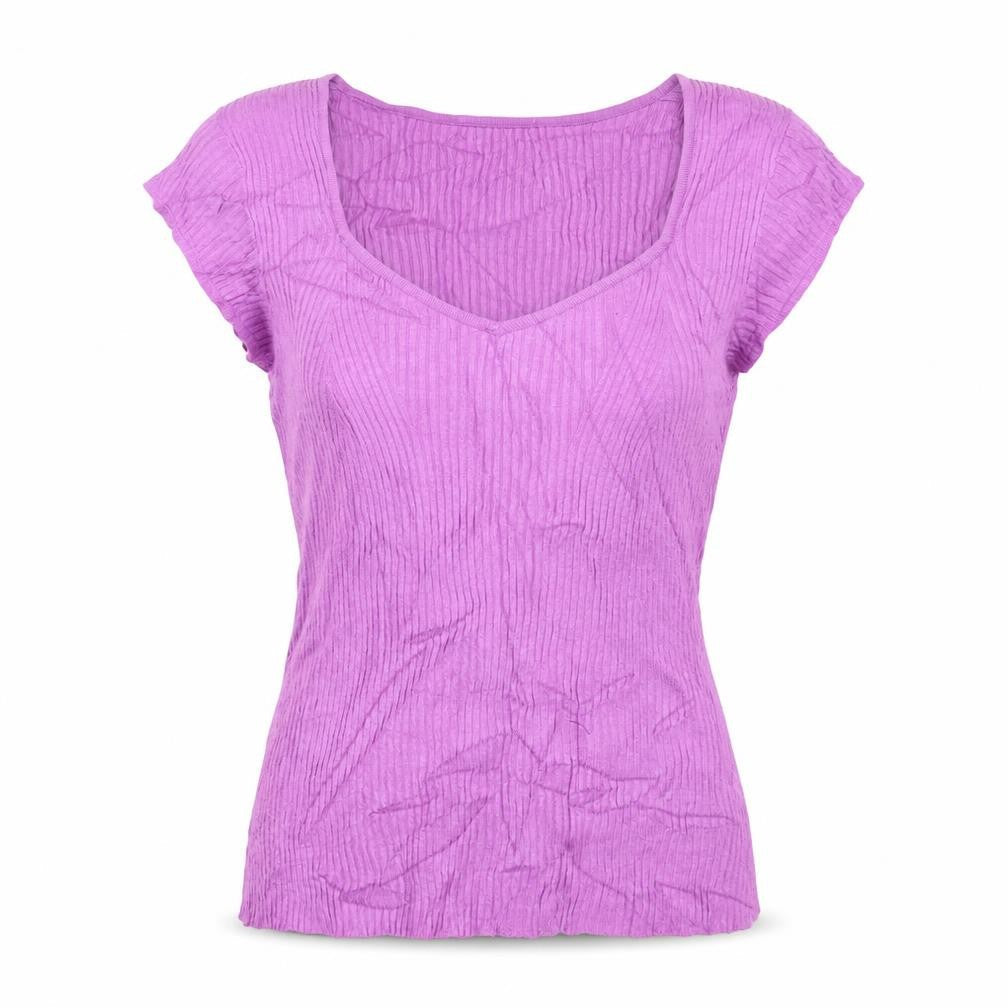 Monsoon Women's Purple V-Neck Ribbed Knit T-Shirt Size M