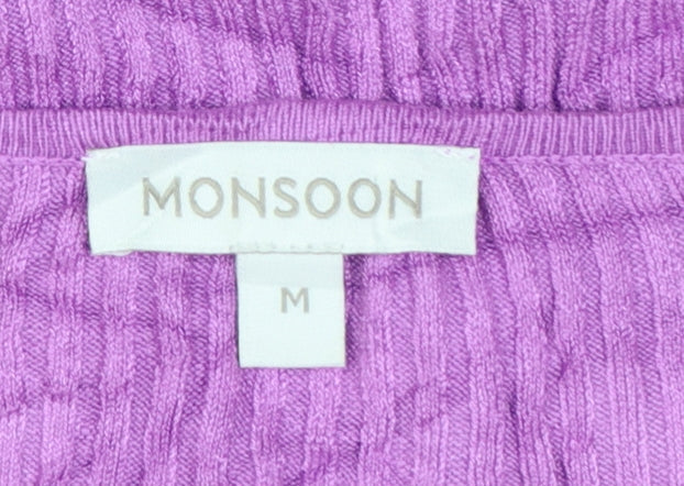 Monsoon Women's Purple V-Neck Ribbed Knit T-Shirt Size M