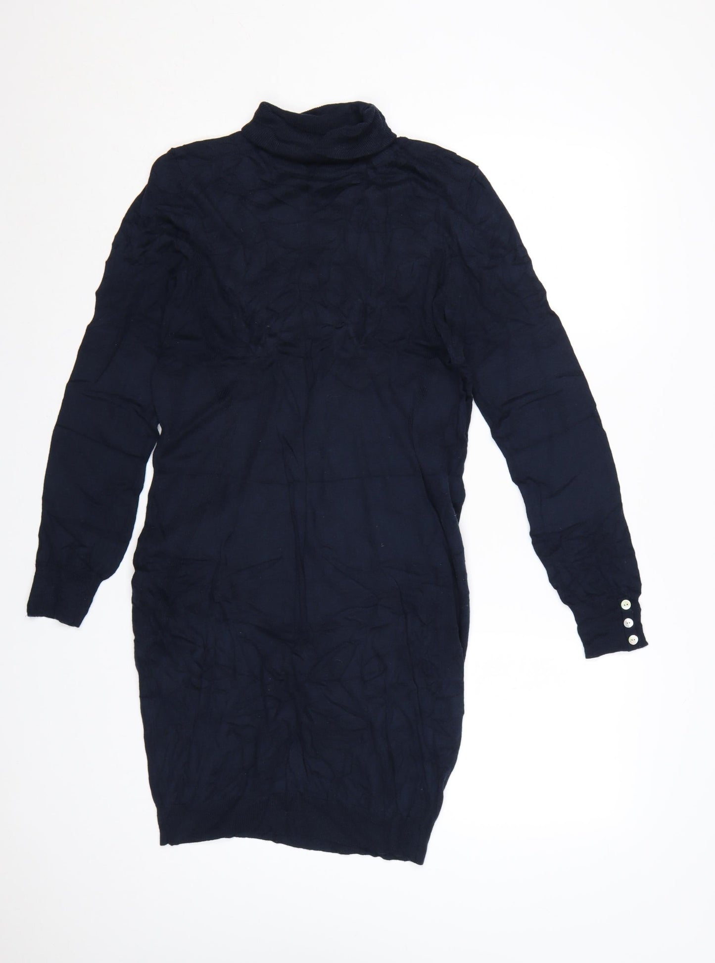 Next Women Black Size 12 Knit Bodycon Roll Neck Long Sleeve Dress