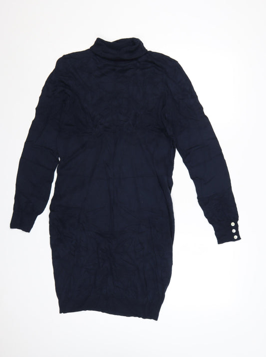 Next Women Black Size 12 Knit Bodycon Roll Neck Long Sleeve Dress