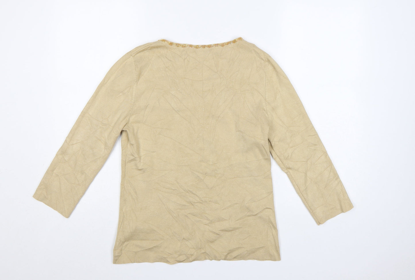 Gerry Weber Women Beige Beaded V-Neck 3/4 Sleeve Pullover Jumper Size 10