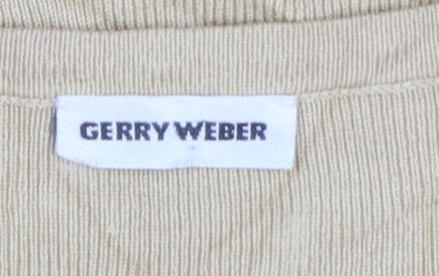 Gerry Weber Women Beige Beaded V-Neck 3/4 Sleeve Pullover Jumper Size 10