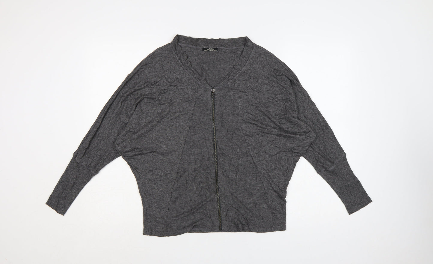 Zara Women Grey V-Neck Full Zip Relaxed Jumper Size 10