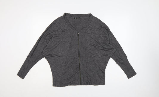 Zara Women Grey V-Neck Full Zip Relaxed Jumper Size 10