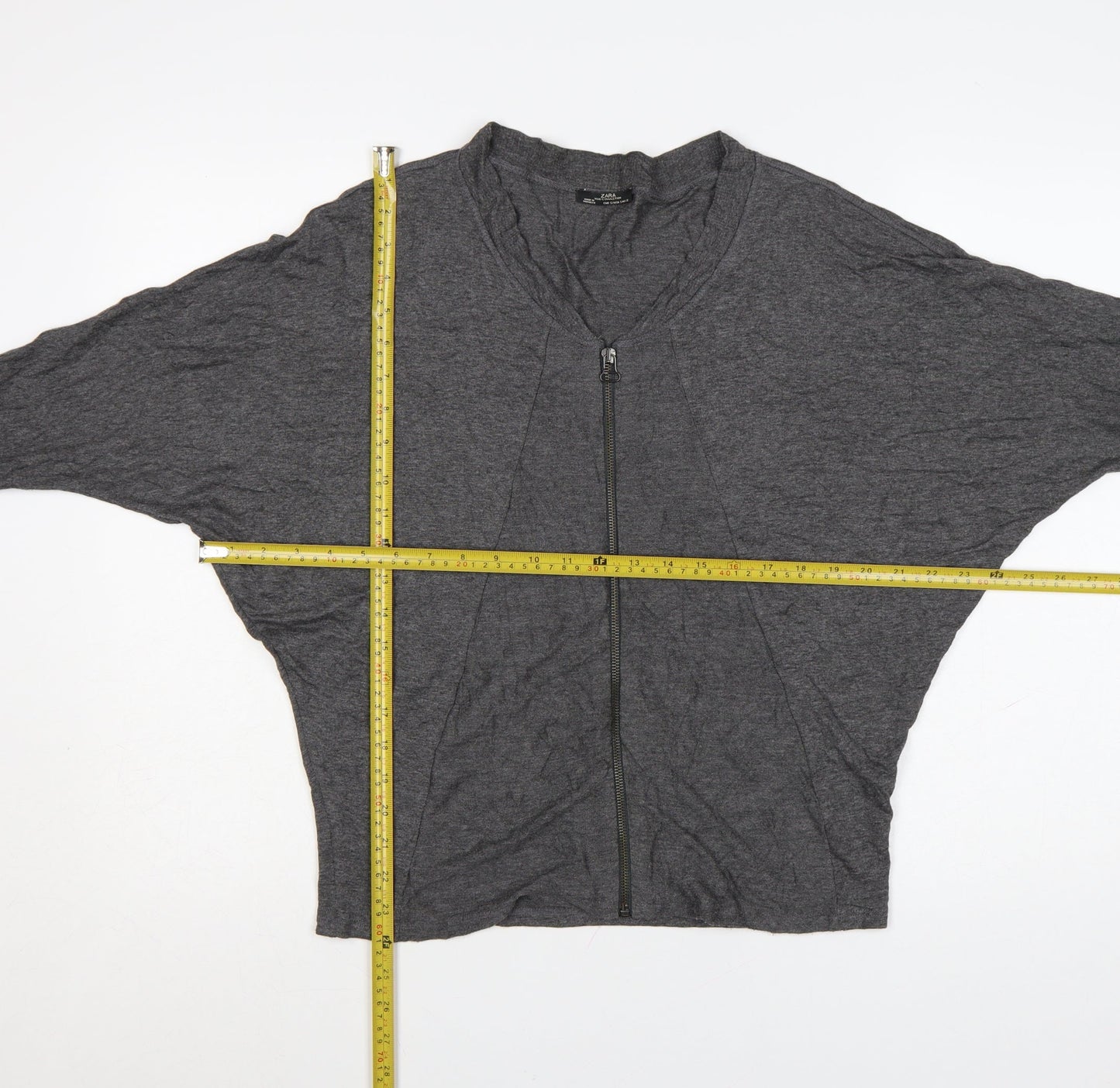 Zara Women Grey V-Neck Full Zip Relaxed Jumper Size 10