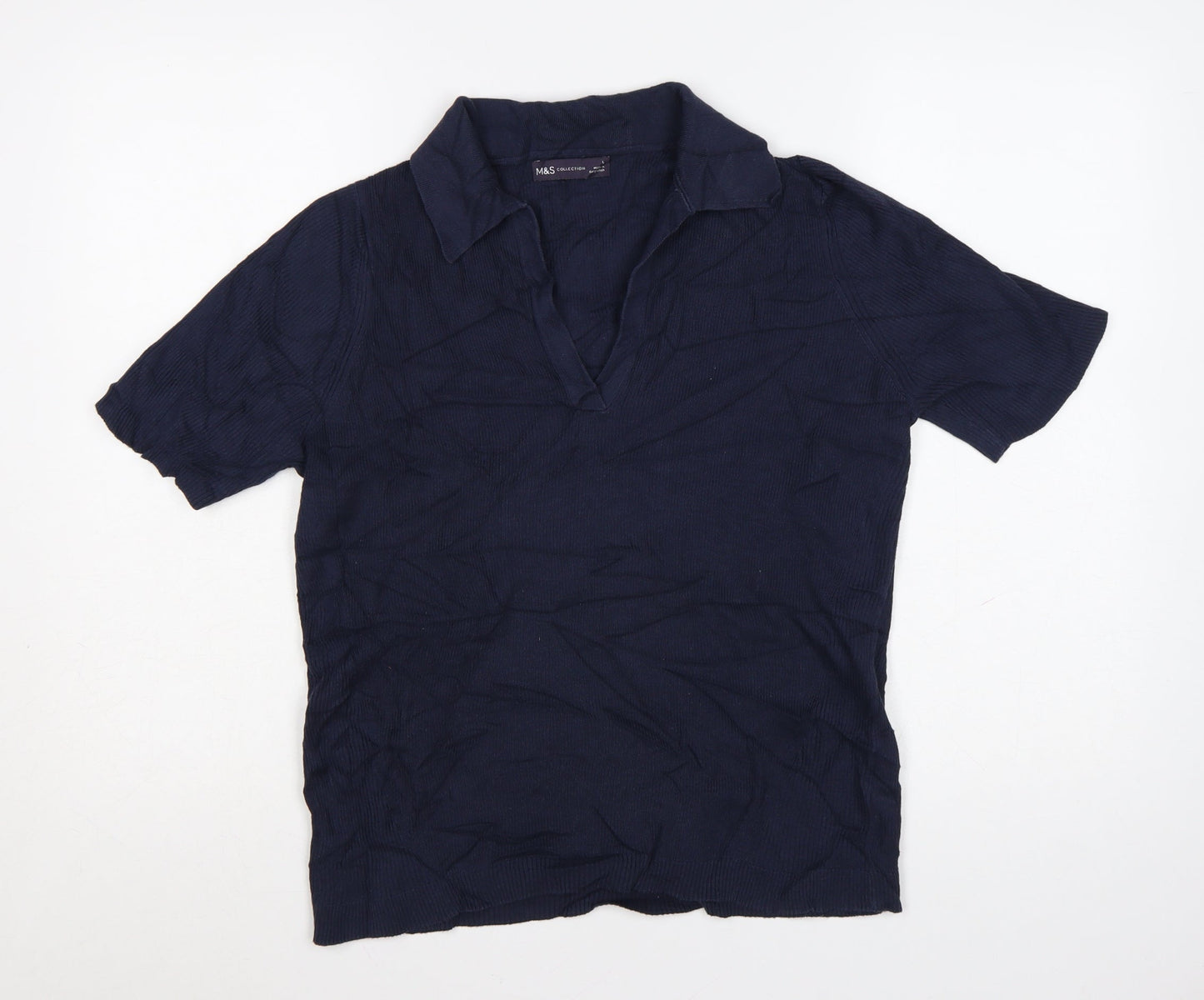 Marks and Spencer Women's Blue Collared Polo Top Size L