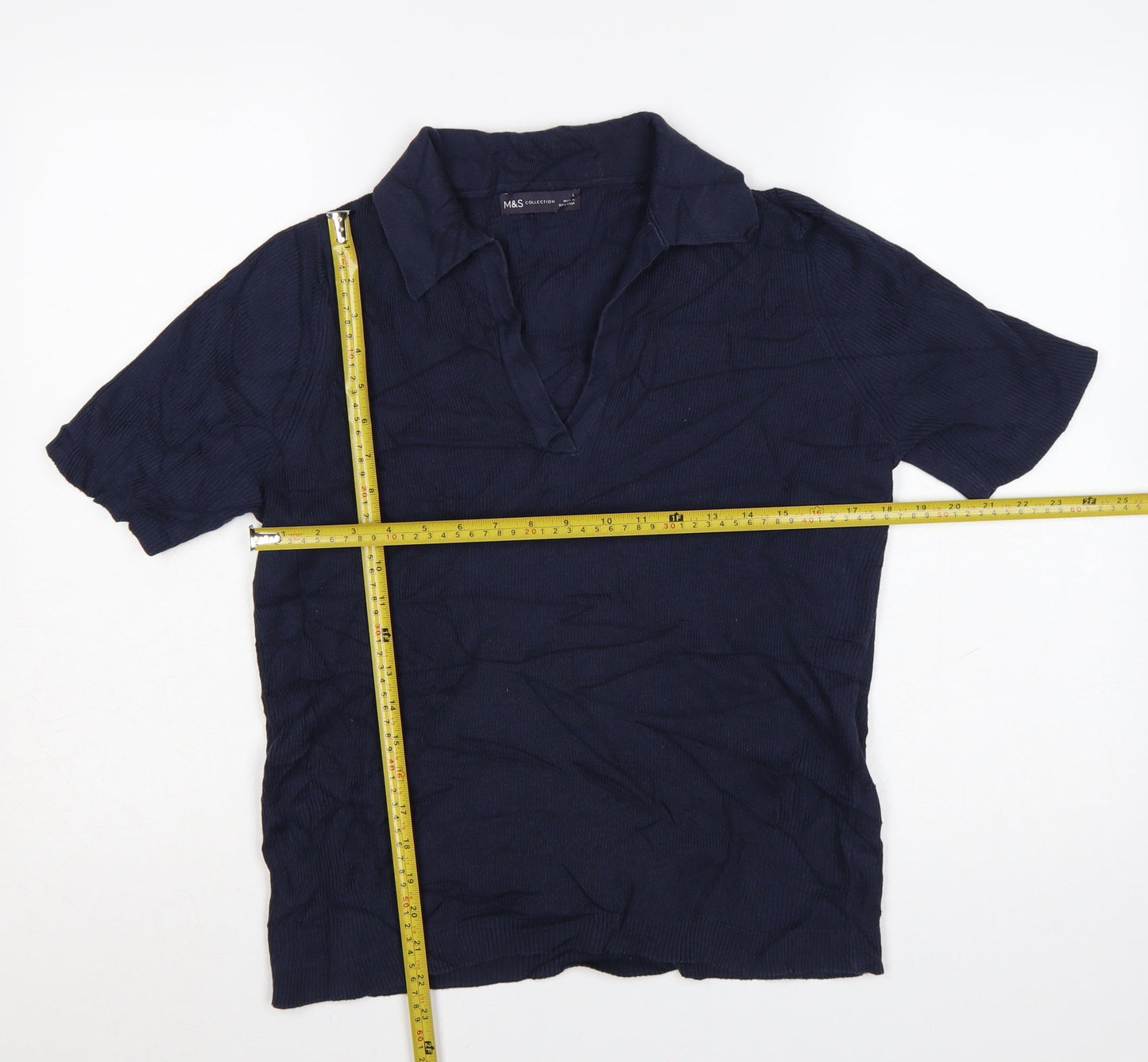 Marks and Spencer Women's Blue Collared Polo Top Size L