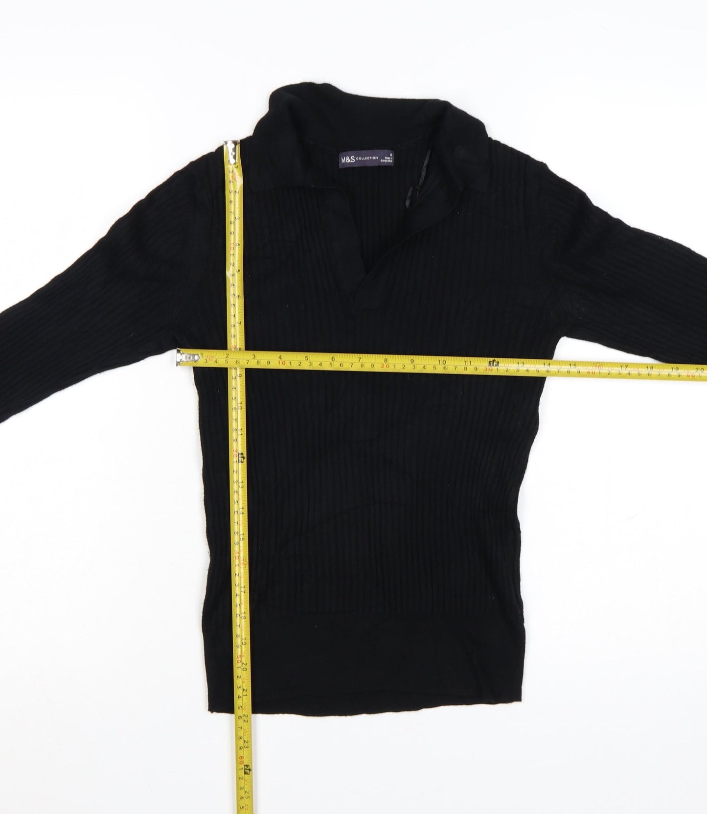 Marks and Spencer Women's Black Collared Ribbed Pullover Jumper Size 10