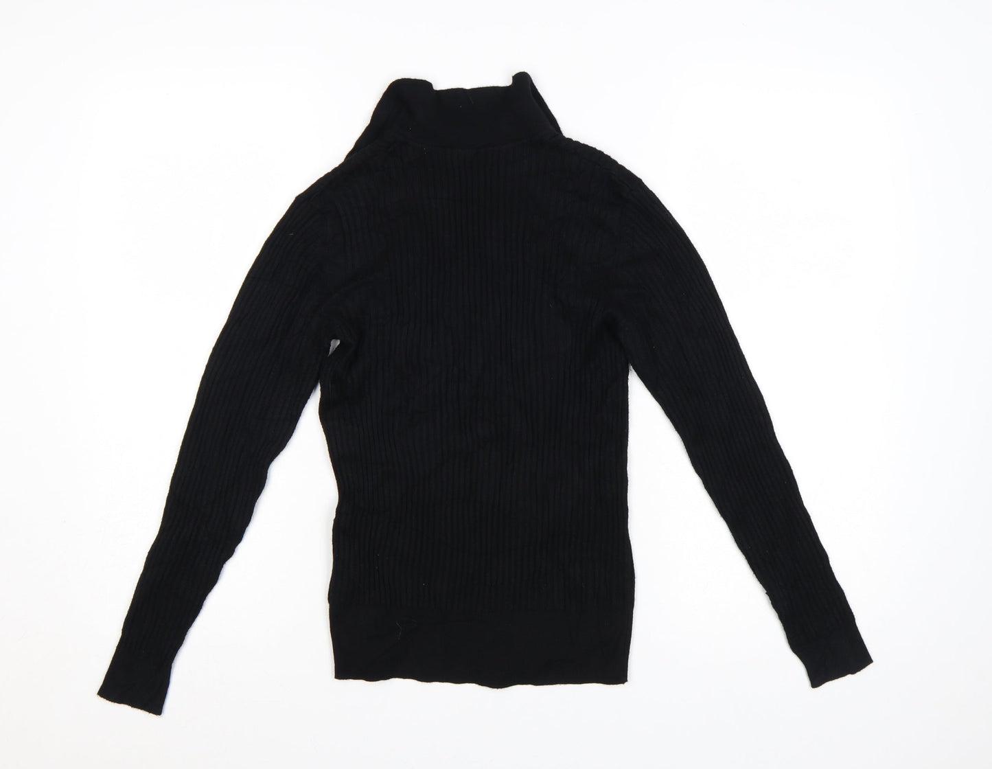 Marks and Spencer Women's Black Collared Ribbed Pullover Jumper Size 10