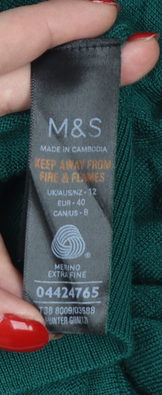 Marks and Spencer Women’s Green Merino Wool Roll Neck Jumper Size 12
