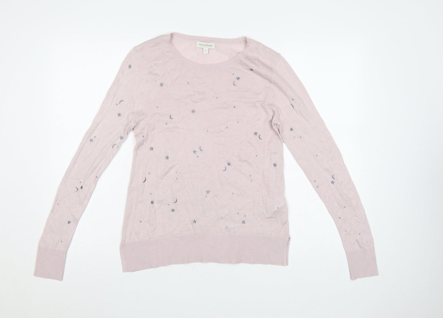 Monsoon Women’s Pink Star Embroidered Cotton Cashmere Jumper Size S