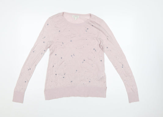 Monsoon Women’s Pink Star Embroidered Cotton Cashmere Jumper Size S