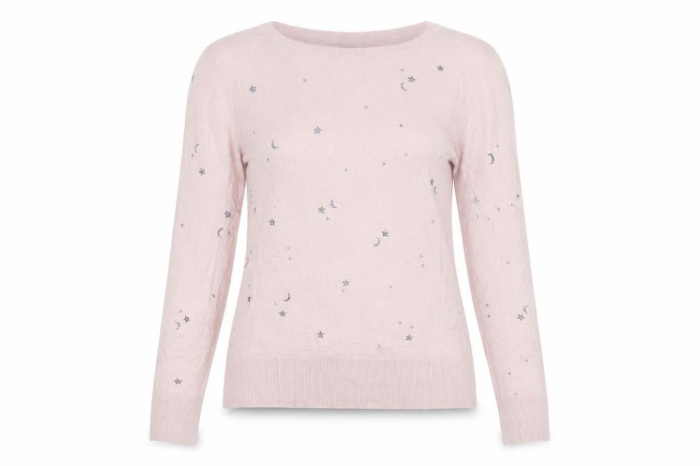 Monsoon Women’s Pink Star Embroidered Cotton Cashmere Jumper Size S