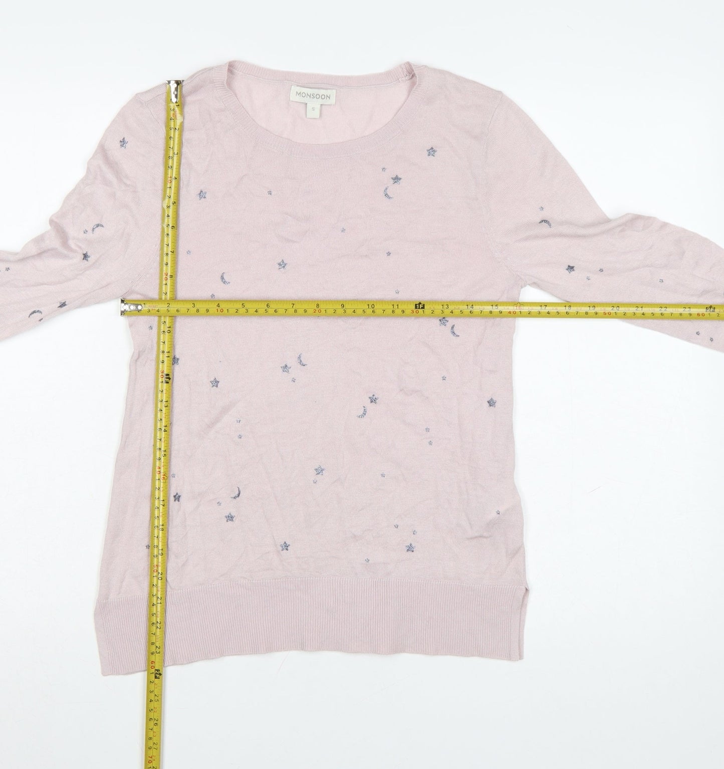 Monsoon Women’s Pink Star Embroidered Cotton Cashmere Jumper Size S