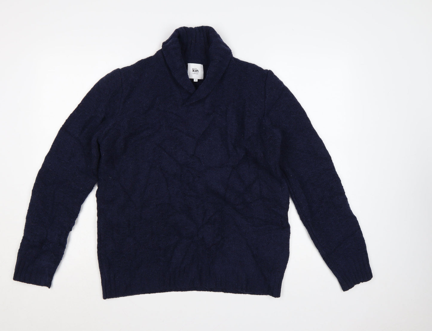 Kin by John Lewis Men's Blue Wool Blend Shawl Neck Jumper Size S