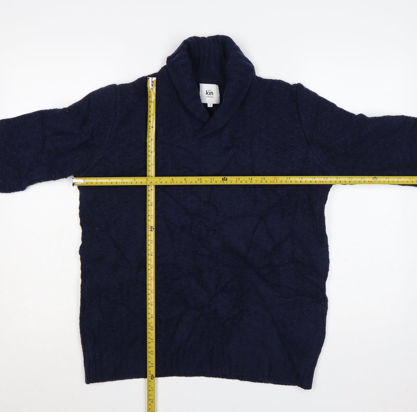 Kin by John Lewis Men's Blue Wool Blend Shawl Neck Jumper Size S