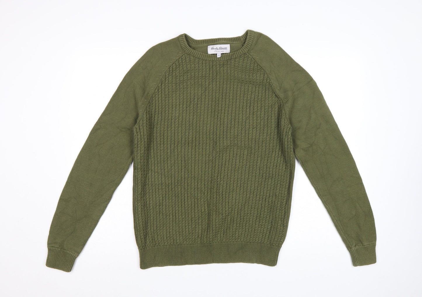 Hardy Amies Men's Green Cotton Crew Neck Cable-Knit Jumper M