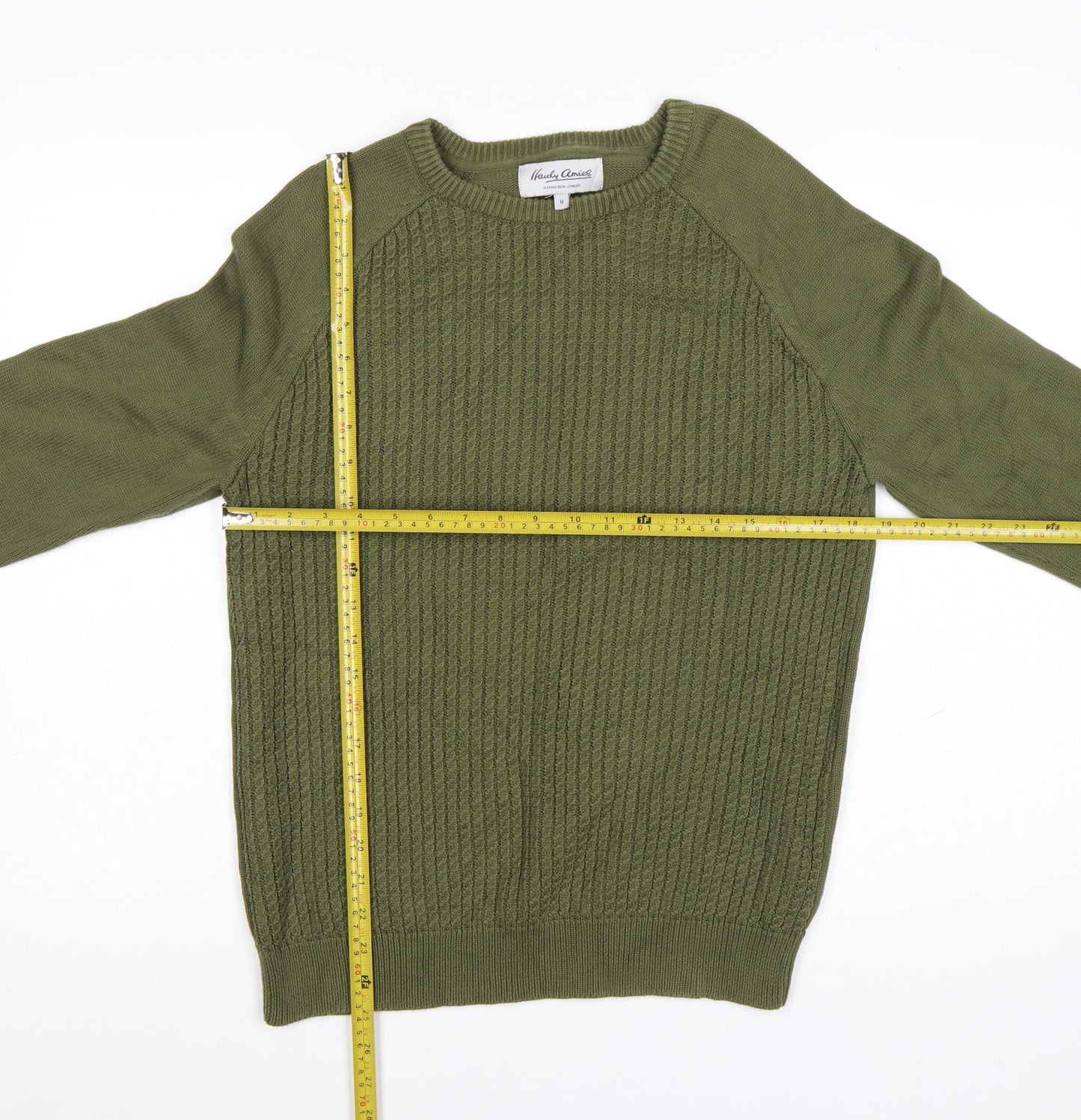 Hardy Amies Men's Green Cotton Crew Neck Cable-Knit Jumper M