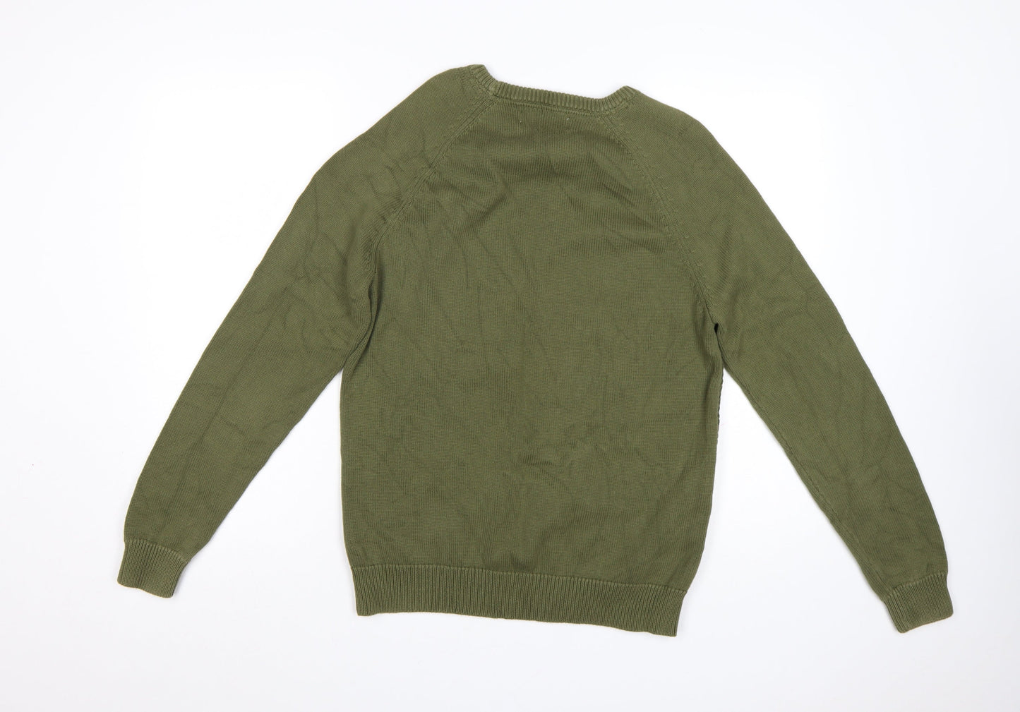 Hardy Amies Men's Green Cotton Crew Neck Cable-Knit Jumper M
