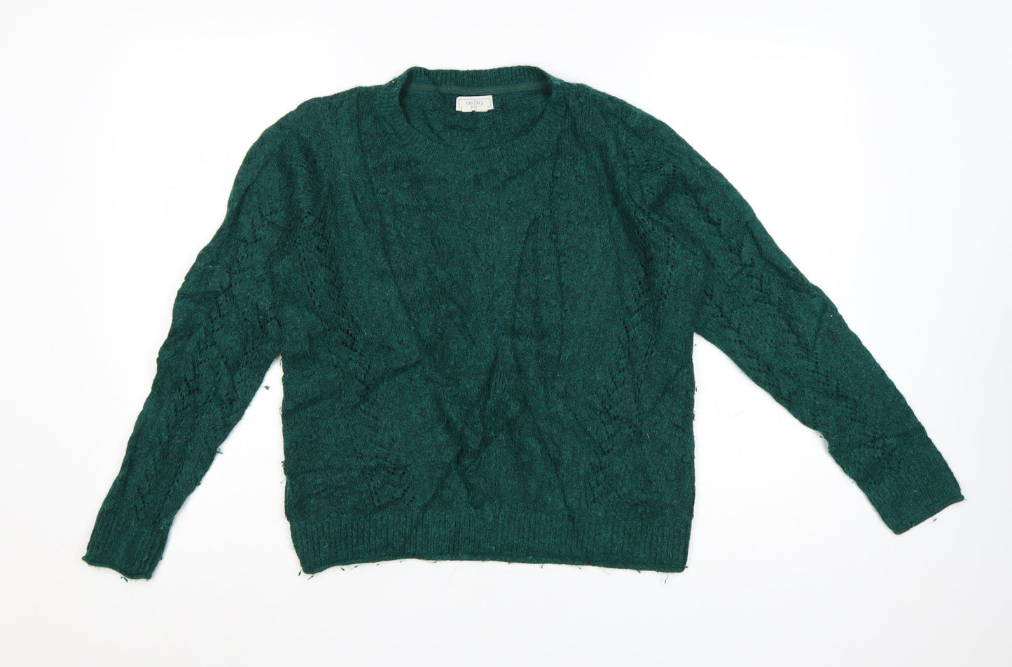 Fat Face Women’s Green Wool Blend Cable Knit Jumper UK 8