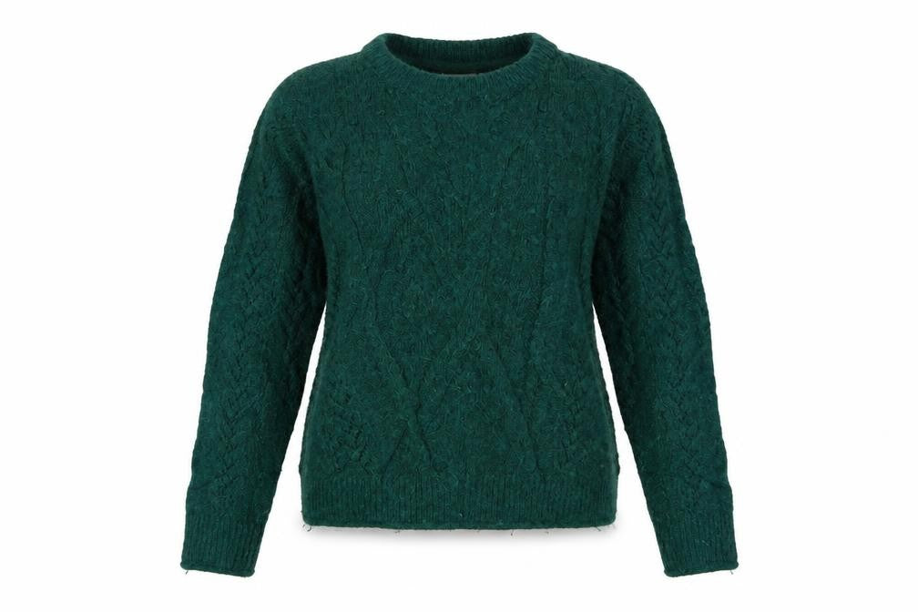 FatFace Women’s Green Wool Blend Cable Knit Jumper UK 8