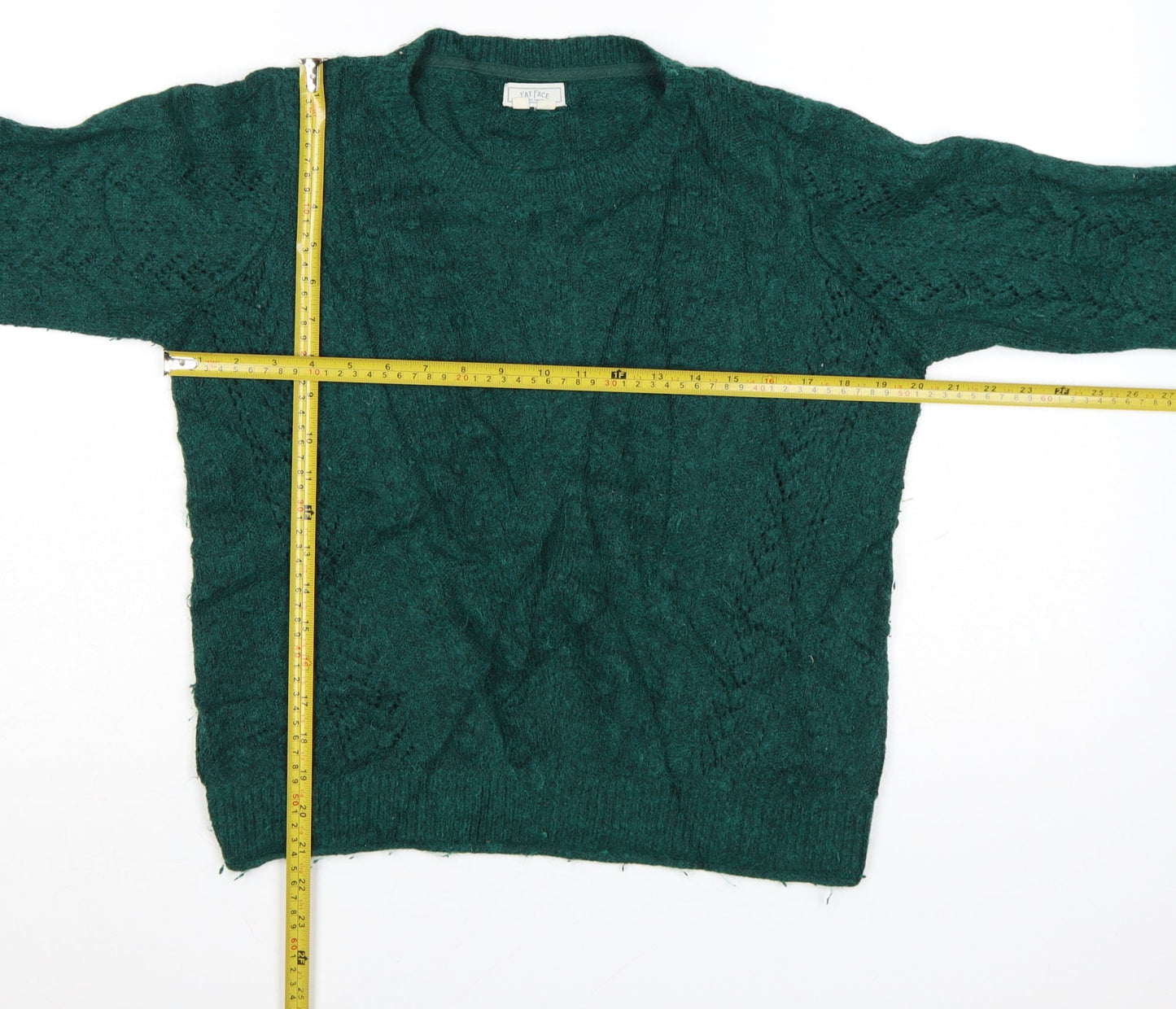 Fat Face Women’s Green Wool Blend Cable Knit Jumper UK 8