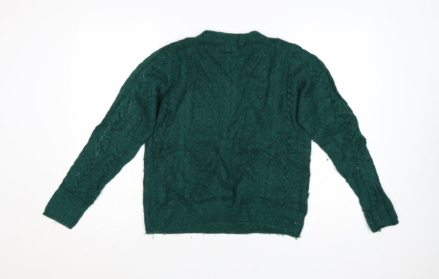 Fat Face Women’s Green Wool Blend Cable Knit Jumper UK 8