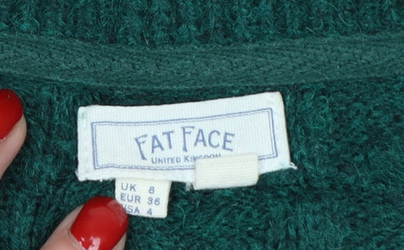 Fat Face Women’s Green Wool Blend Cable Knit Jumper UK 8
