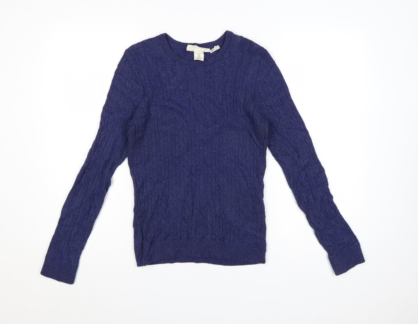 H&M Women’s Blue Merino Wool Blend Cable-Knit Jumper Size 10