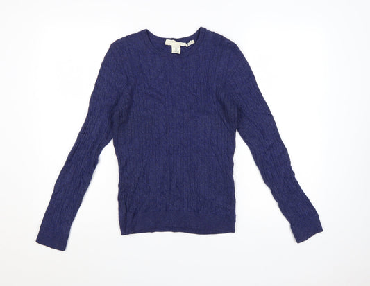 H&M Women’s Blue Merino Wool Blend Cable-Knit Jumper Size 10
