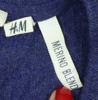 H&M Women’s Blue Merino Wool Blend Cable-Knit Jumper Size 10
