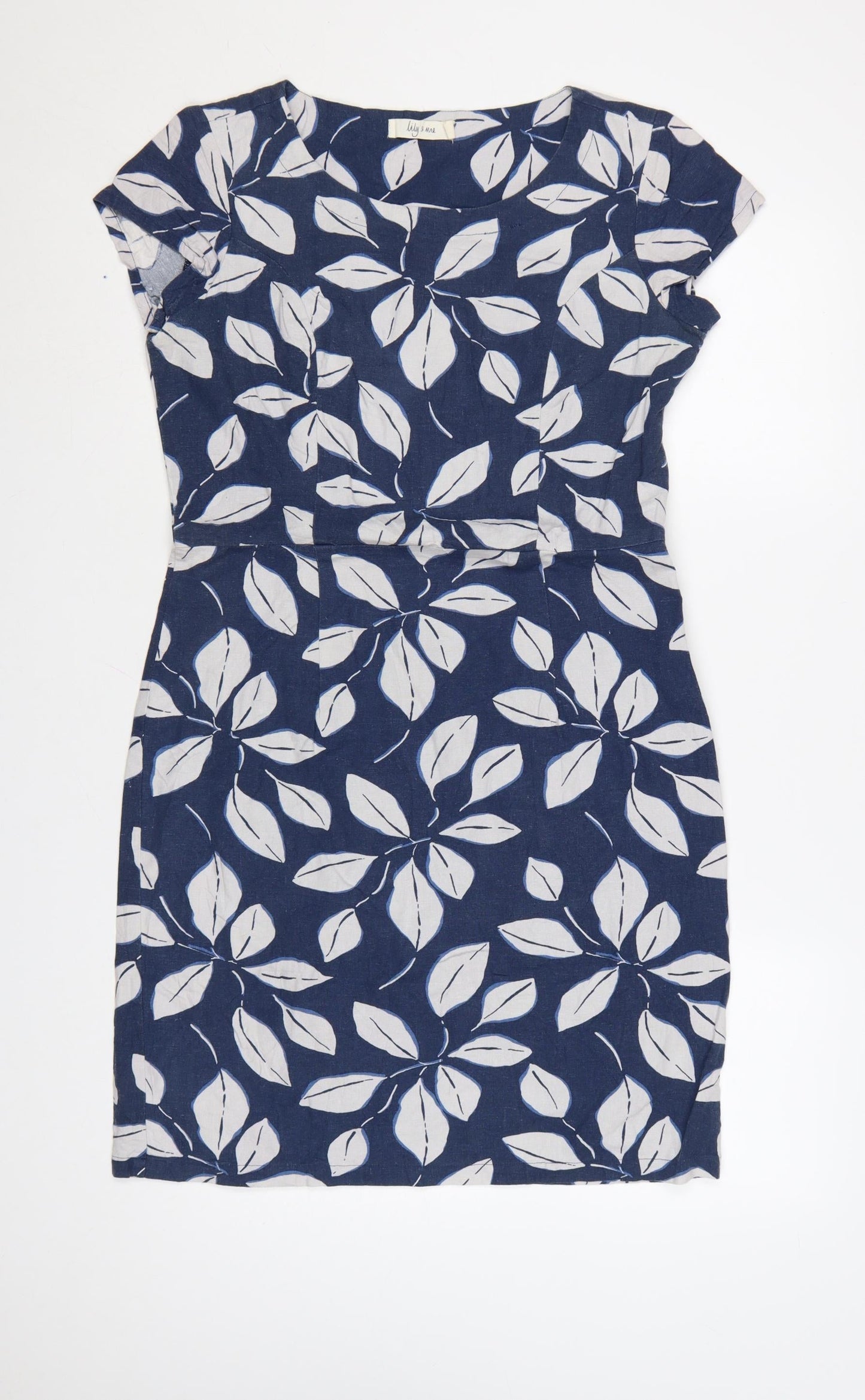 Lily & Me Women Blue Floral Shift Dress Size 12 Linen Blend