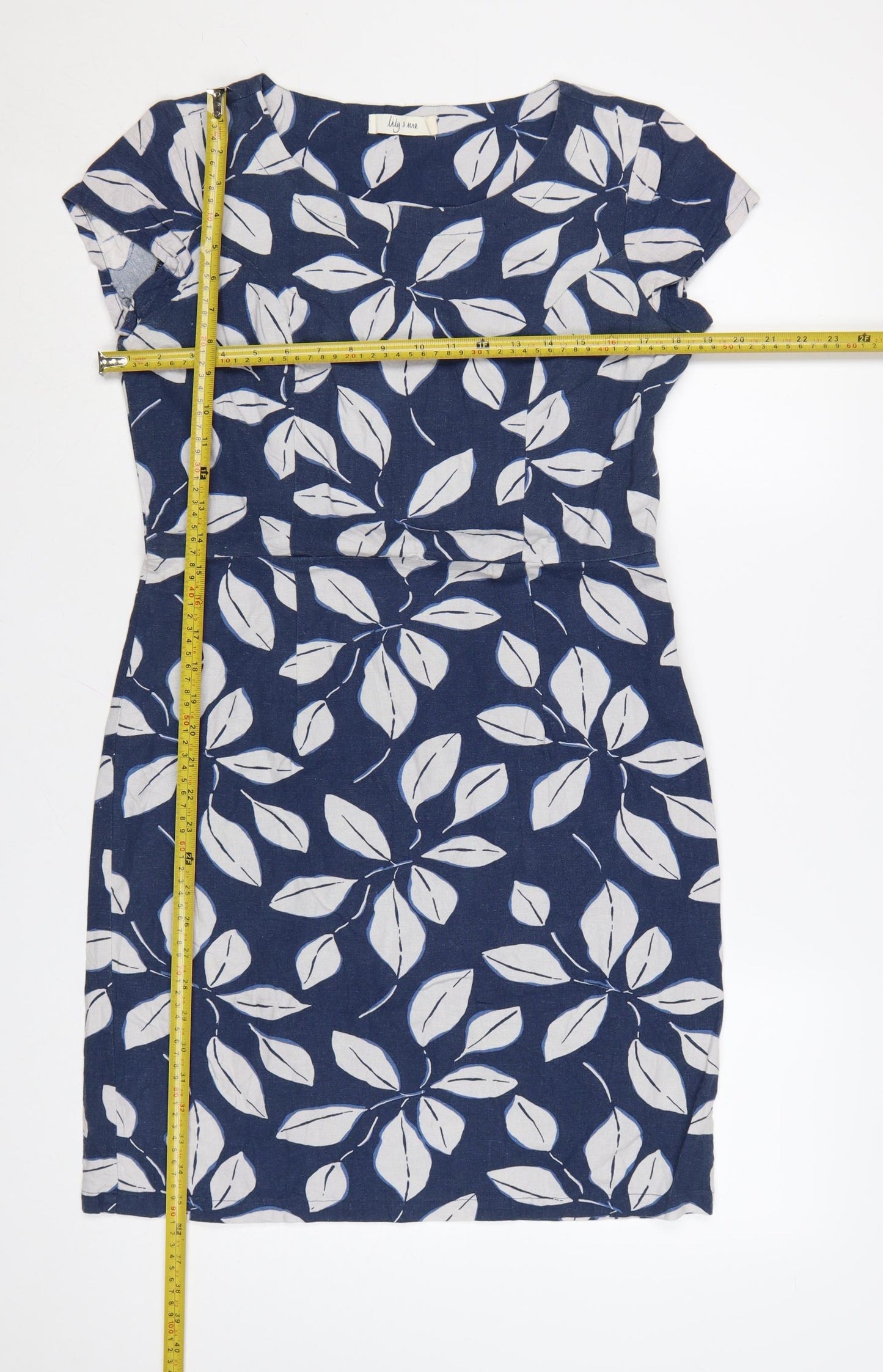 Lily & Me Women Blue Floral Shift Dress Size 12 Linen Blend