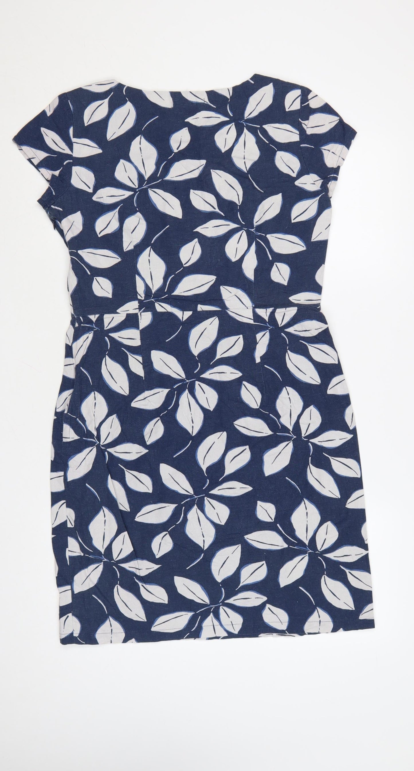Lily & Me Women Blue Floral Shift Dress Size 12 Linen Blend
