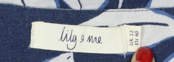 Lily & Me Women Blue Floral Shift Dress Size 12 Linen Blend