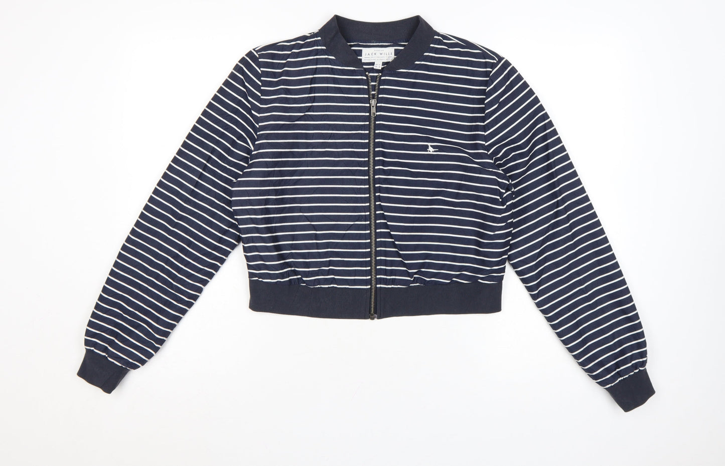 Jack Wills Womens Blue Striped Bomber Jacket Size 12 Cotton