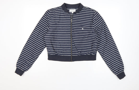 Jack Wills Womens Blue Striped Bomber Jacket Size 12 Cotton