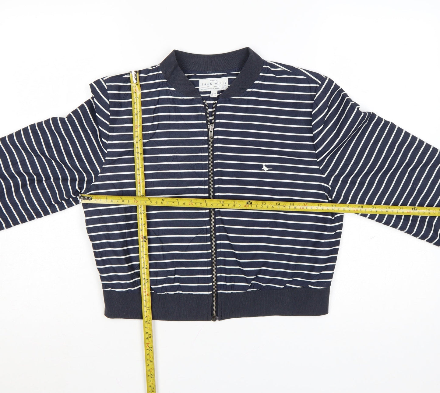 Jack Wills Womens Blue Striped Bomber Jacket Size 12 Cotton