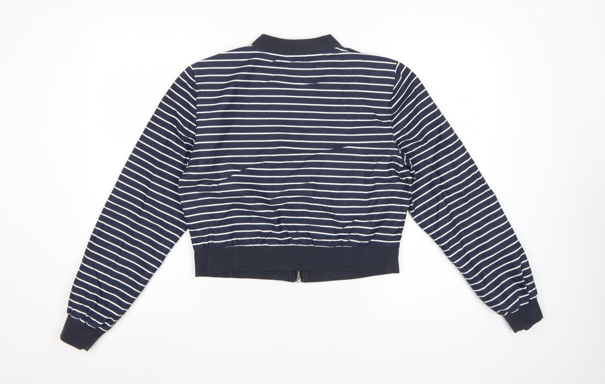 Jack Wills Womens Blue Striped Bomber Jacket Size 12 Cotton