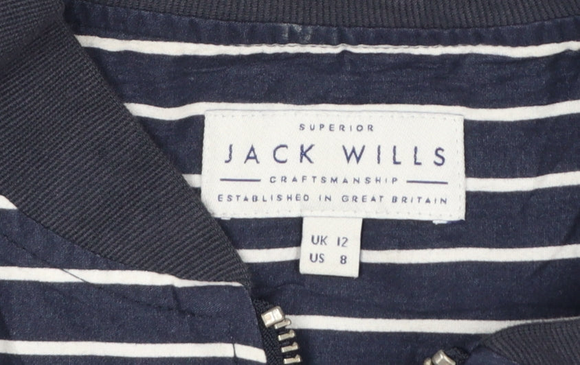 Jack Wills Womens Blue Striped Bomber Jacket Size 12 Cotton